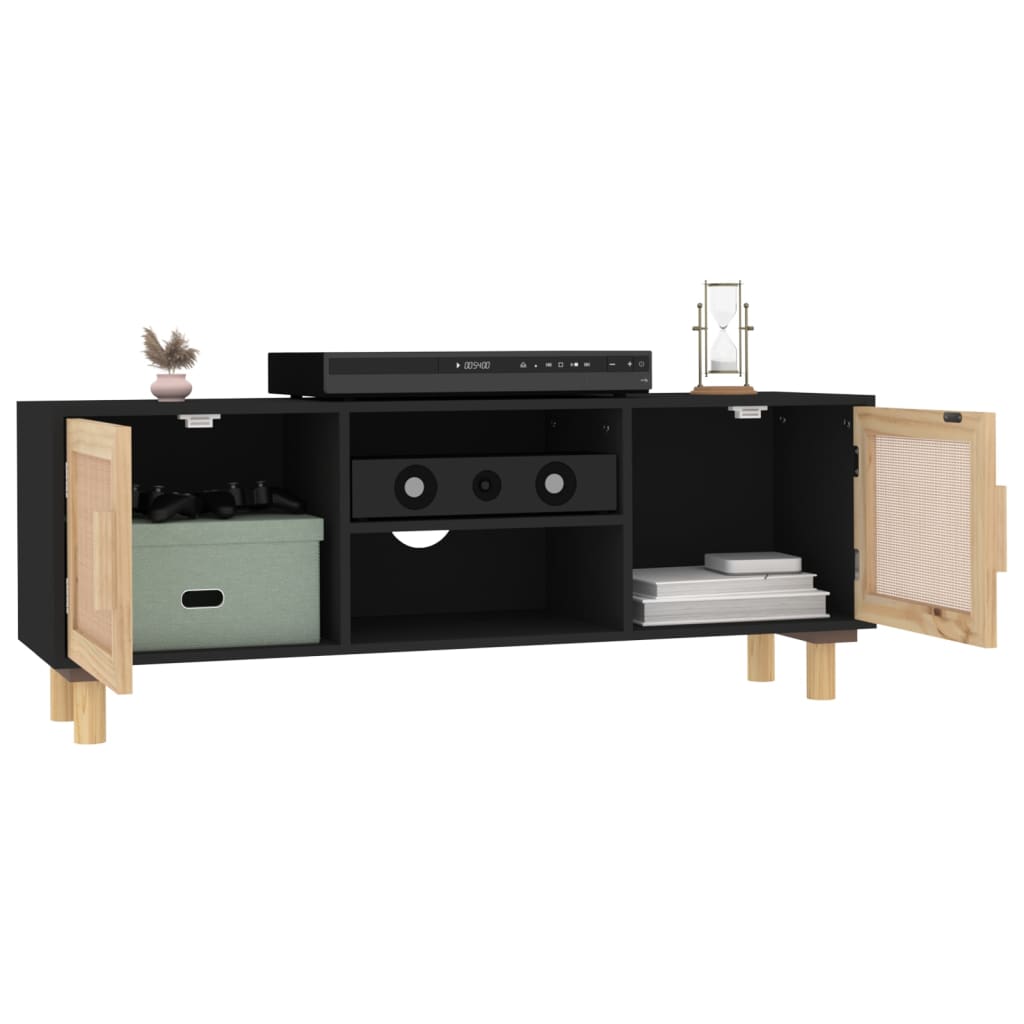Móvel de TV 105x30x40 cm pinho maciço/vime natural preto