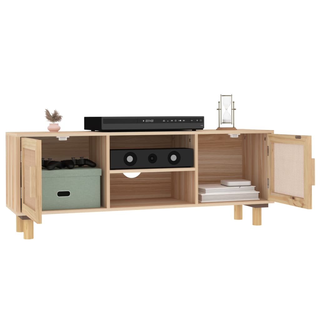 Móvel de TV 105x30x40 cm pinho maciço/vime natural castanho