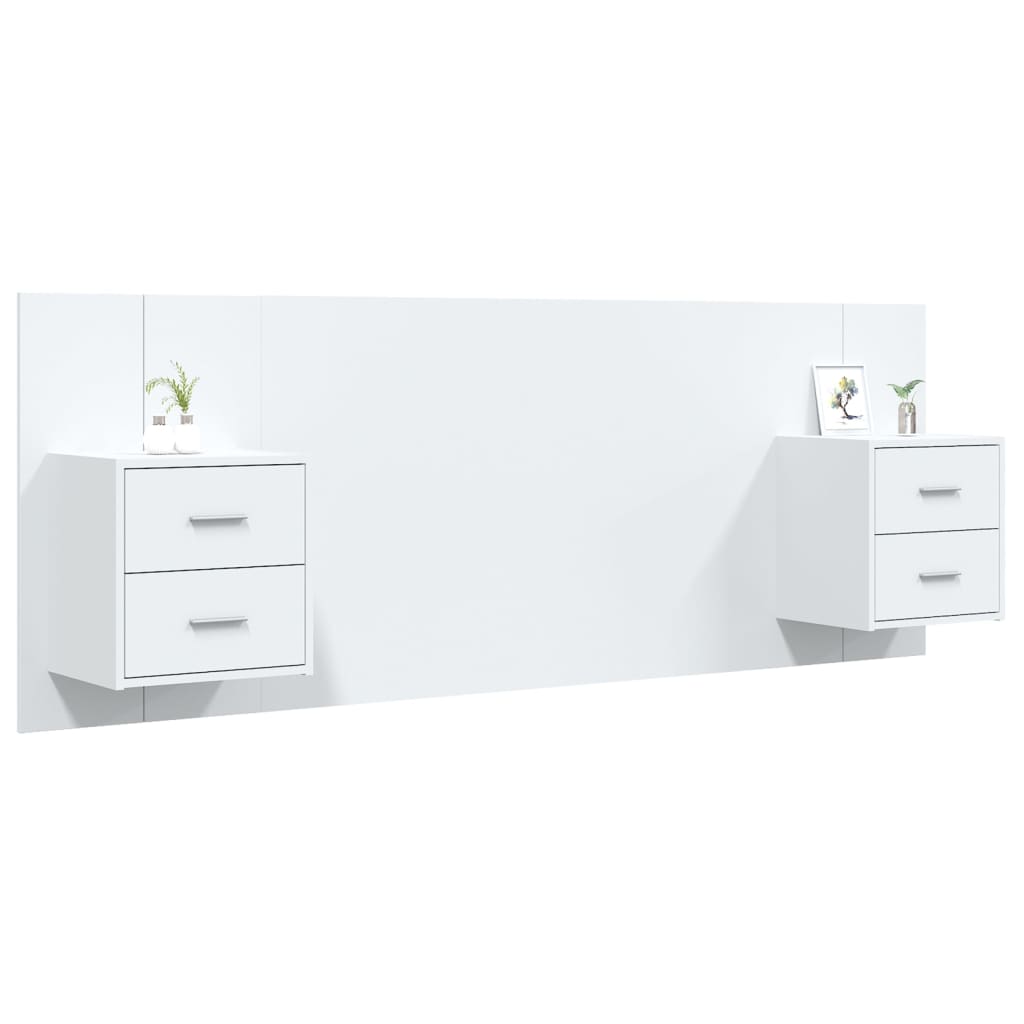 Cabeceira cama + armários madeira processada branco