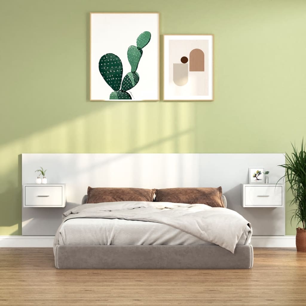 Cabeceira cama + armários madeira processada branco