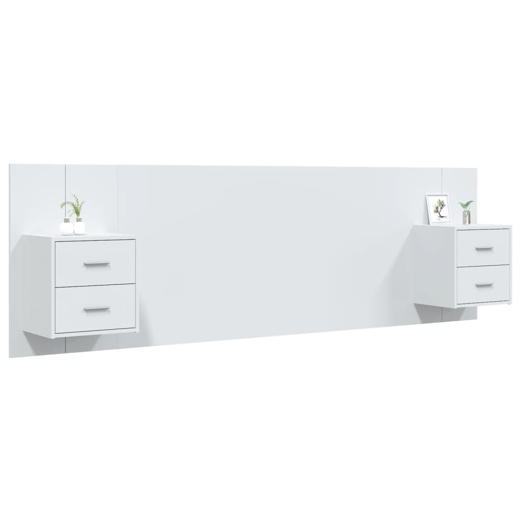 Cabeceira cama + armários madeira processada branco