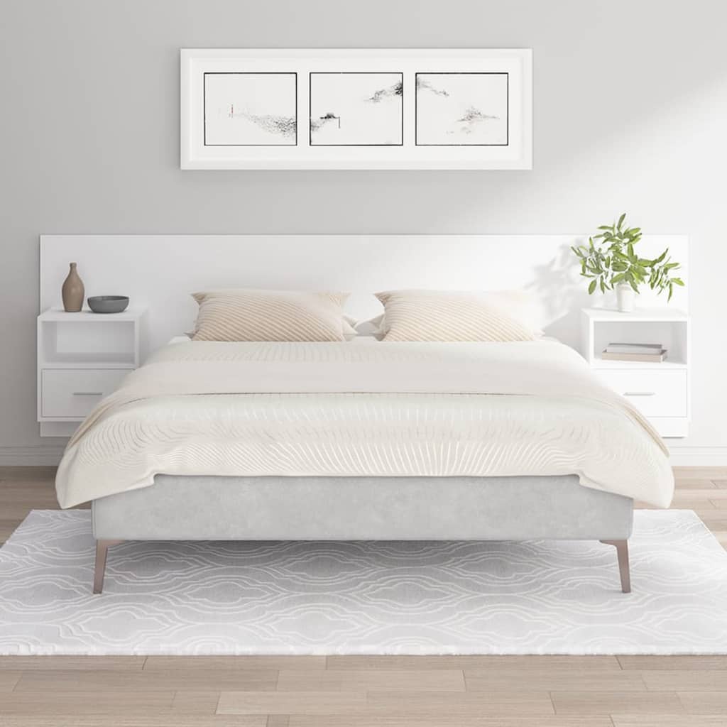 Cabeceira cama + armários madeira processada branco