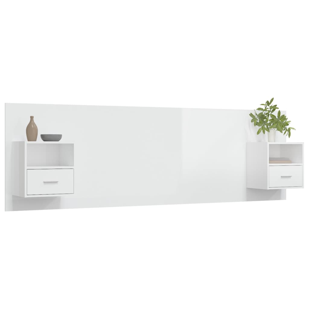 Cabeceira cama + armários madeira processada branco
