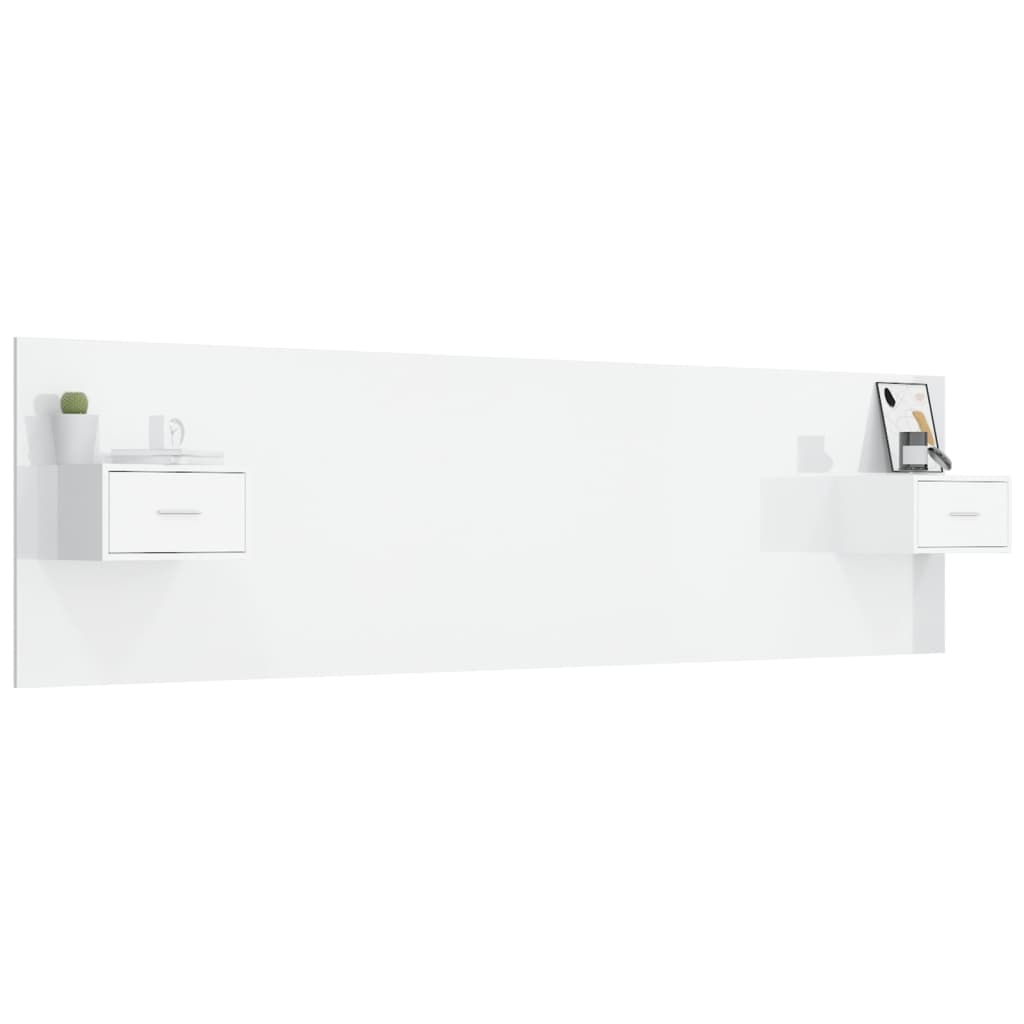 Cabeceira cama + armários madeira processada branco