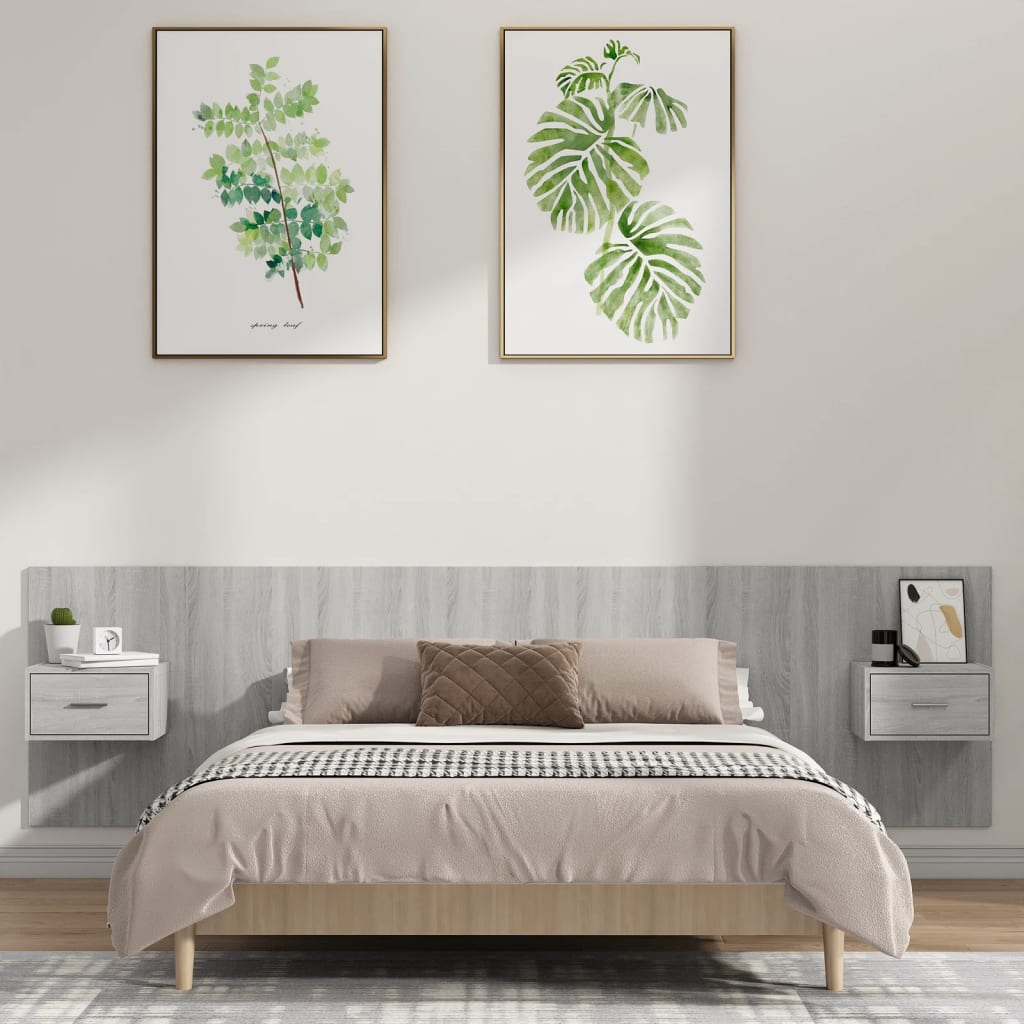 Cabeceira cama + armários madeira processada branco