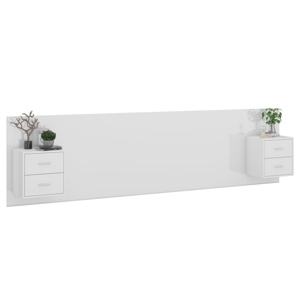 Cabeceira cama + armários madeira processada branco