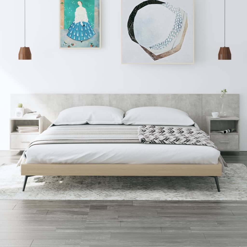 Cabeceira cama + armários madeira processada branco