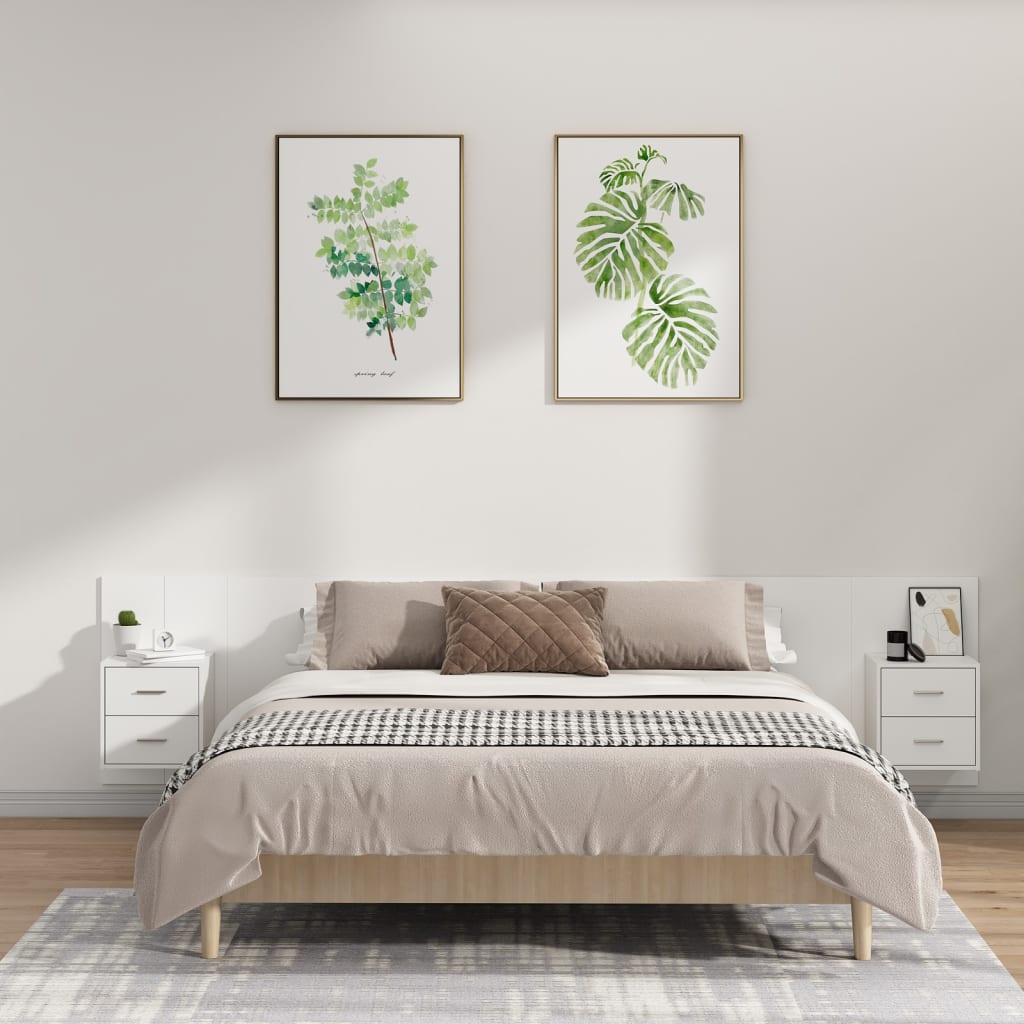 Cabeceira cama + armários madeira processada branco