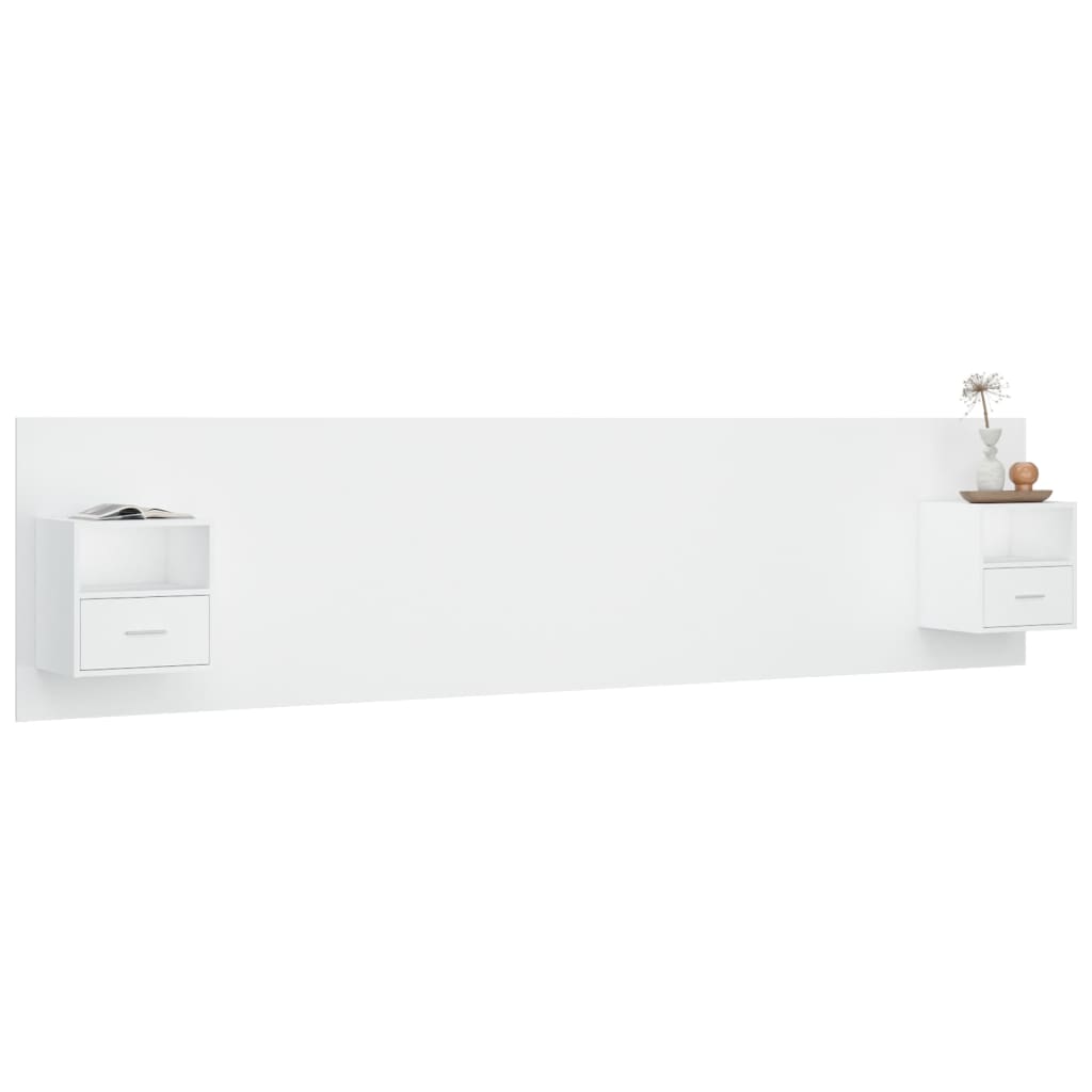 Cabeceira cama + armários madeira processada branco