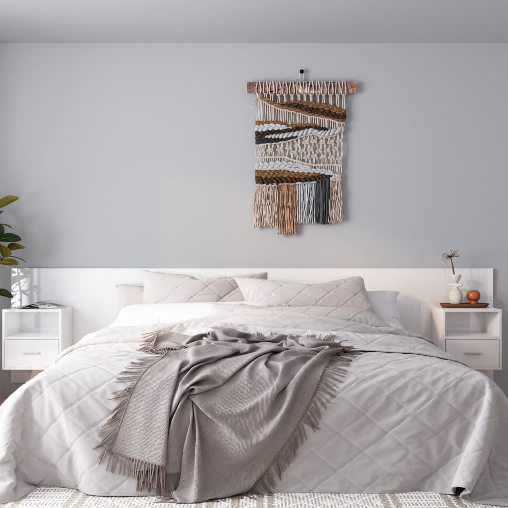 Cabeceira cama + armários madeira processada branco