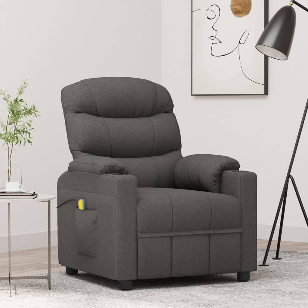Poltrona de massagens tecido cinzento-escuro