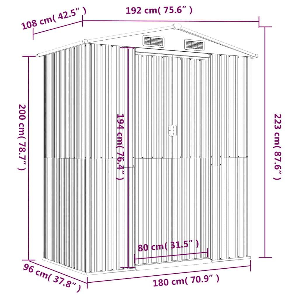 Abrigo de jardim 192x108x223 cm aço galvanizado antracite