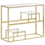 Mesa consola aço inoxidável e vidro temperado dourado