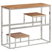 Mesa consola aço inoxidável/madeira de acácia maciça prateado