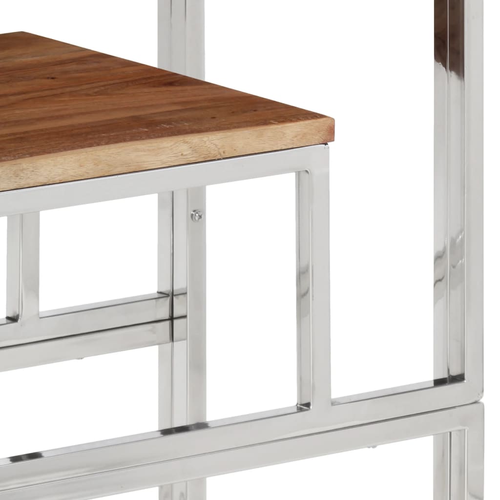Mesa consola aço inoxidável/madeira de acácia maciça prateado