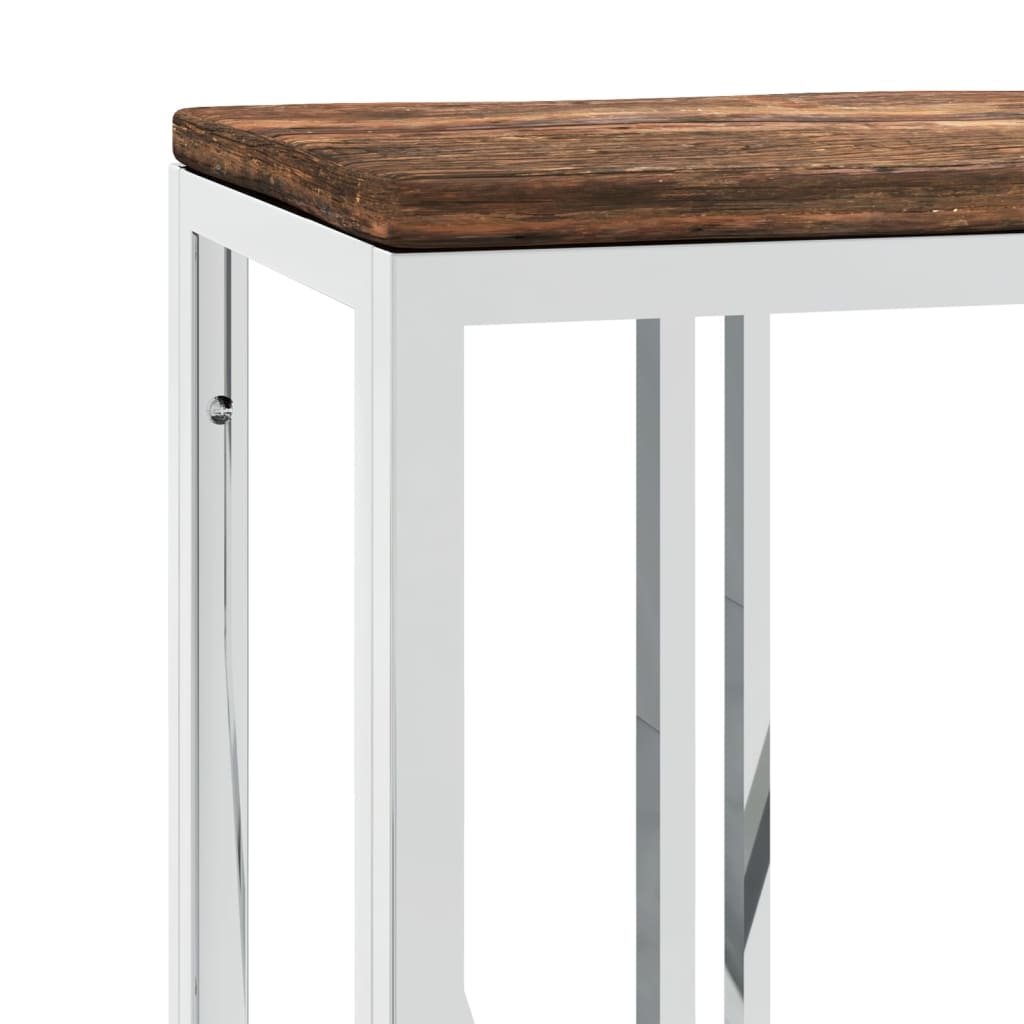 Mesa consola aço inoxidável e madeira recuperada maciça