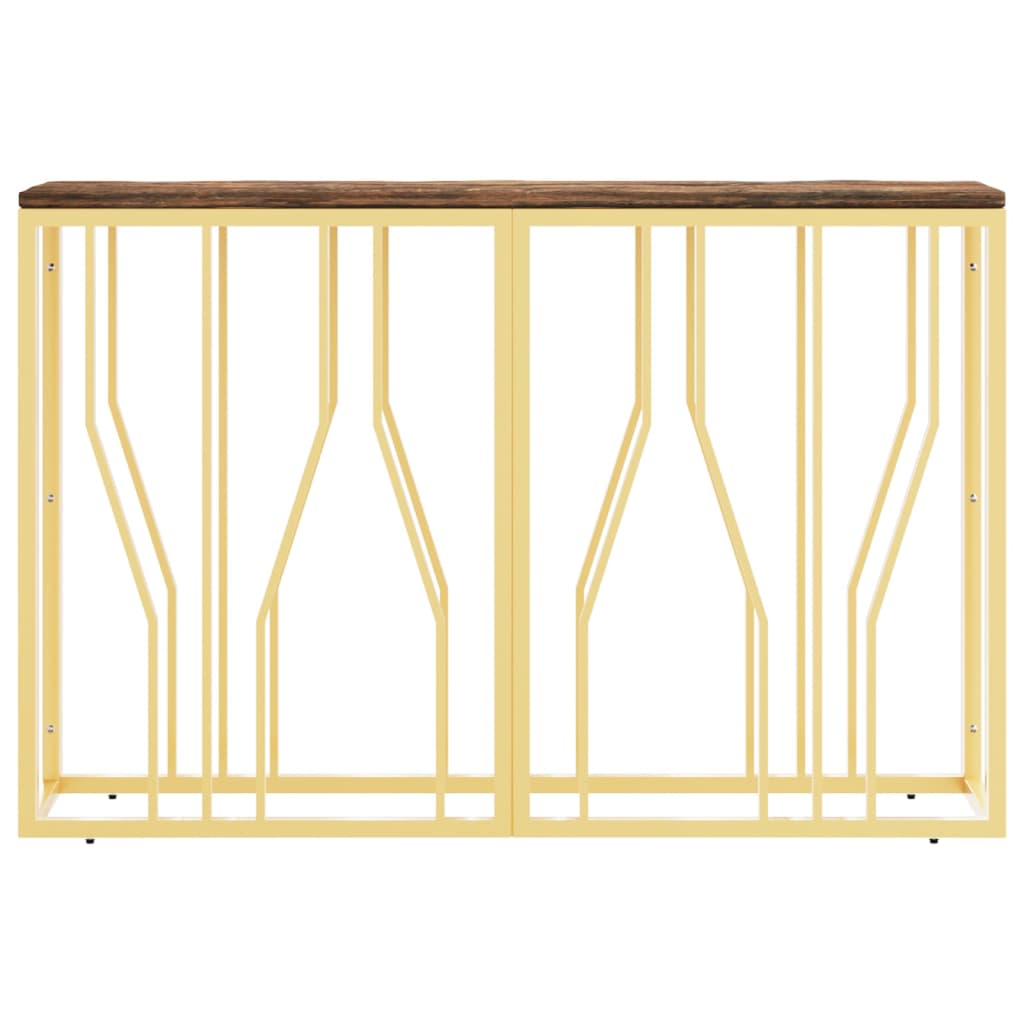 Mesa consola aço inoxidável/madeira recuperada maciça dourado