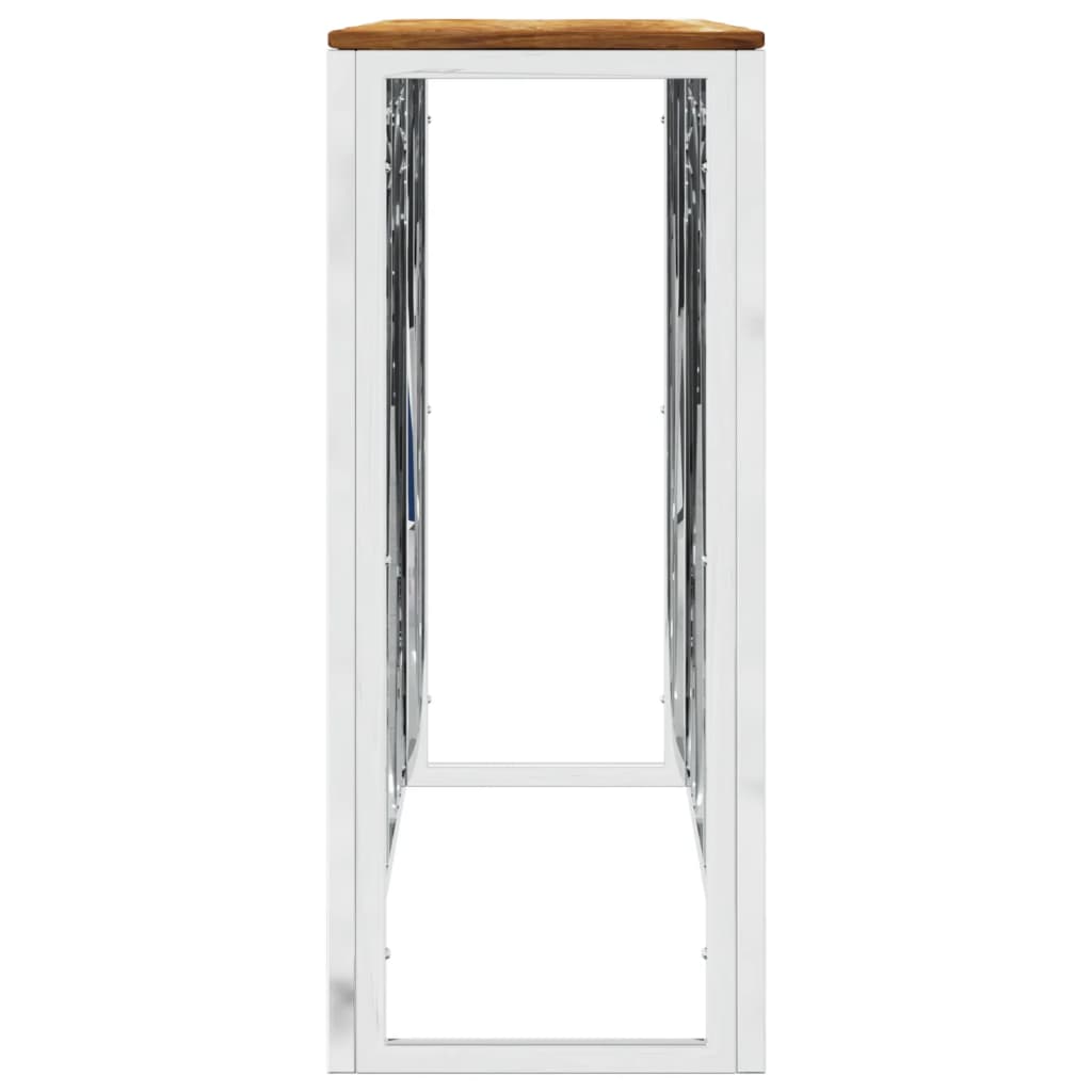 Mesa consola aço inoxidável/madeira de acácia maciça prateado