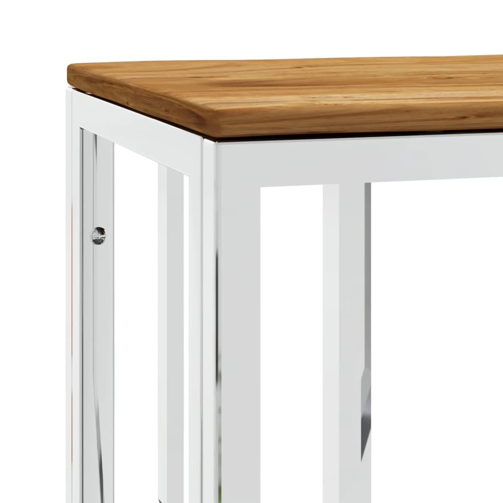 Mesa consola aço inoxidável/madeira de acácia maciça prateado
