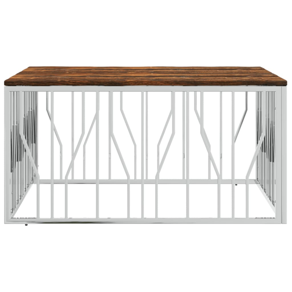 Mesa centro aço inoxidável/madeira recuperada maciça prateado