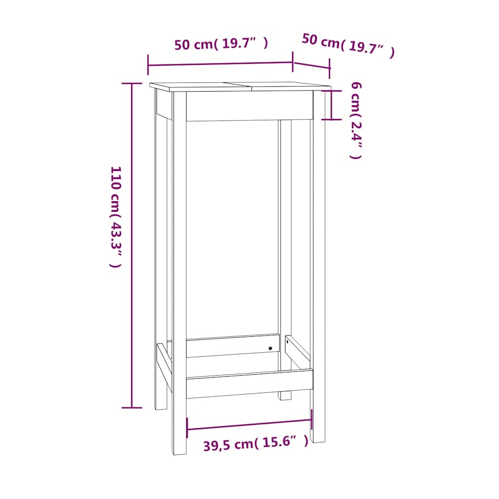 Mesa de bar 140x80x110 cm madeira de pinho maciça branco