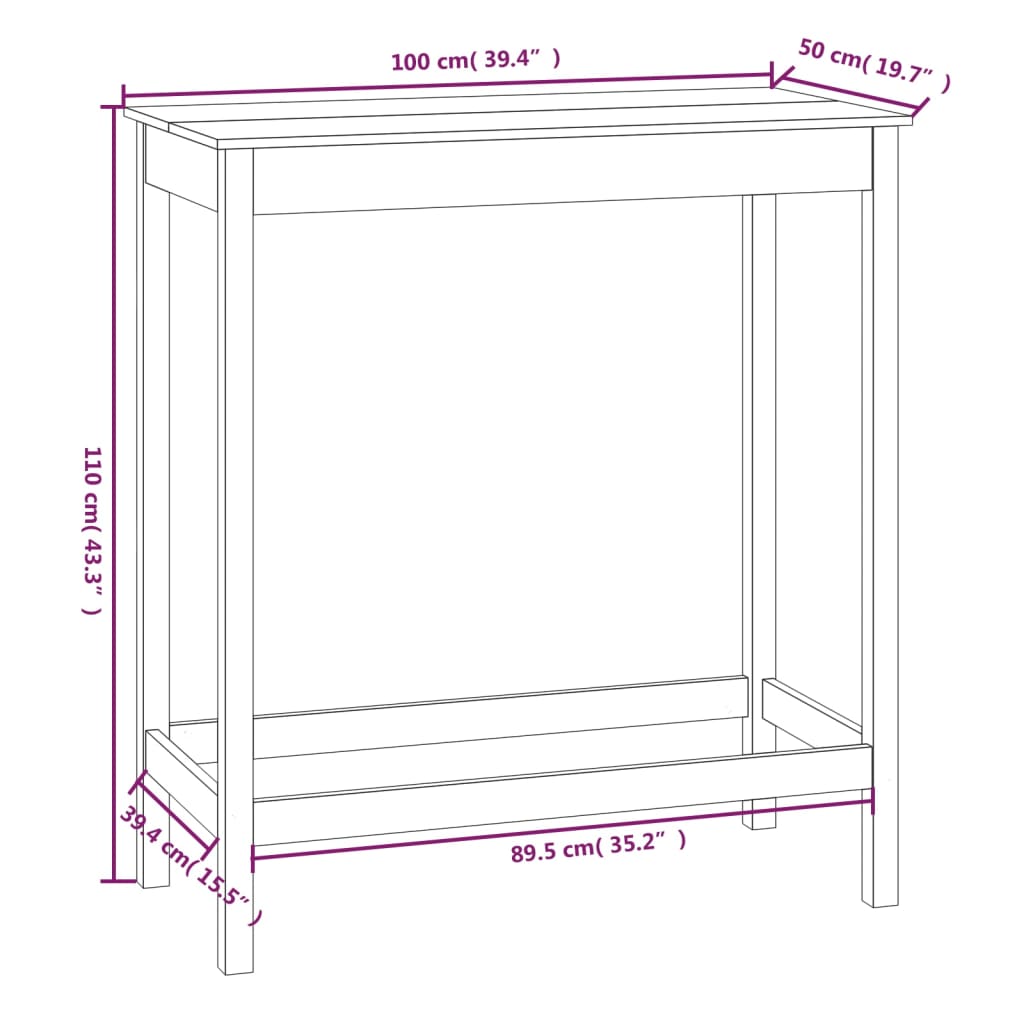 Mesa de bar 140x80x110 cm madeira de pinho maciça branco