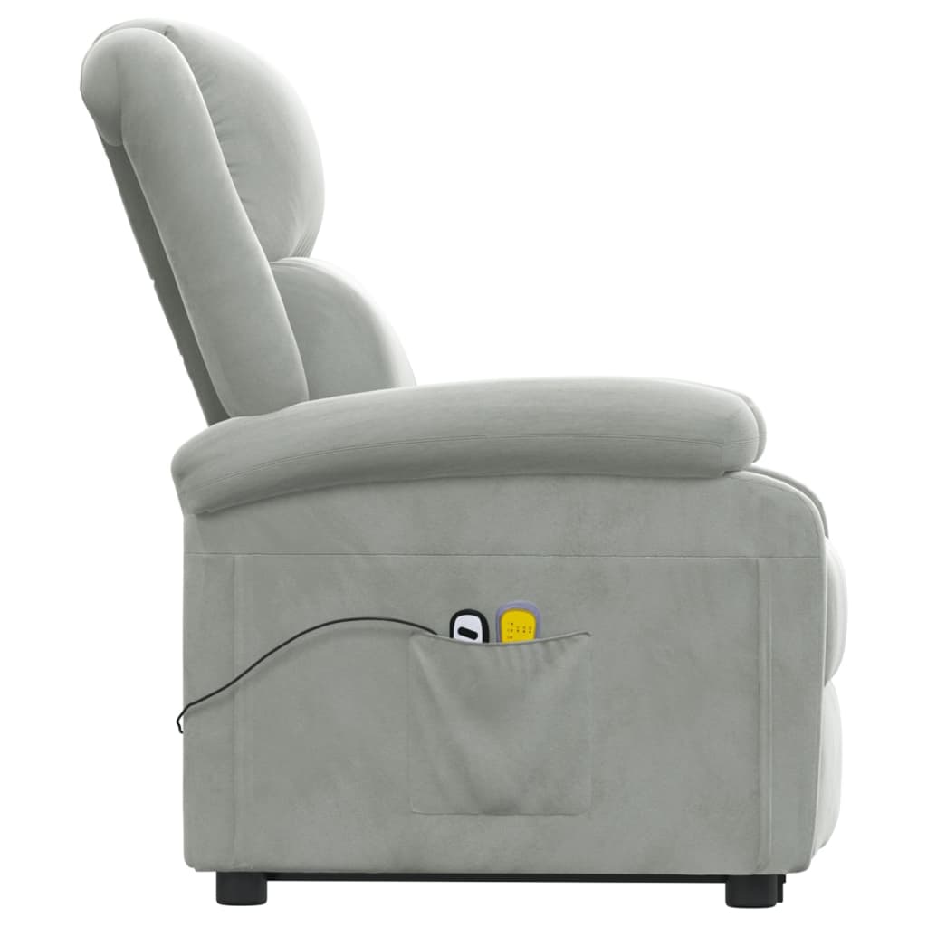 Poltrona elevatória de massagens veludo cinzento-claro
