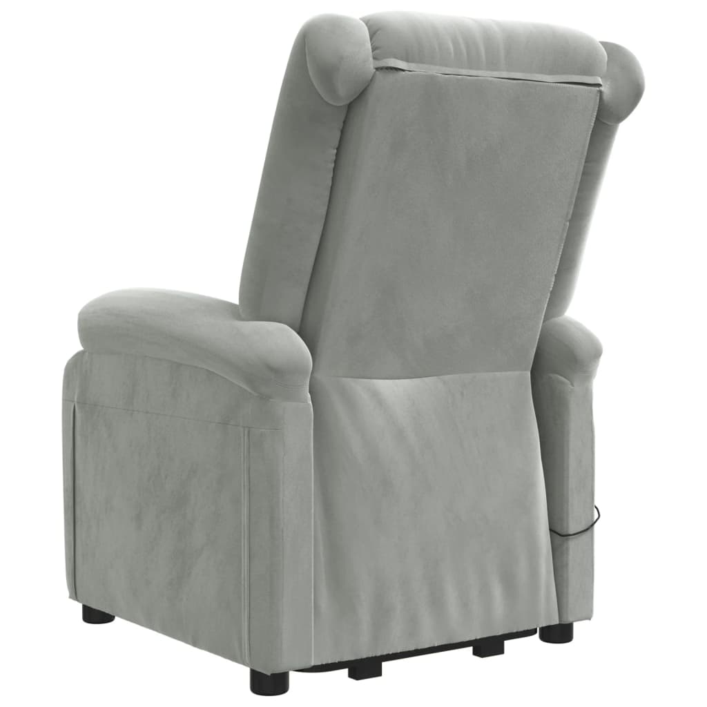 Poltrona elevatória de massagens veludo cinzento-claro