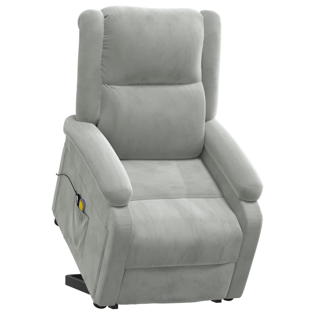 Poltrona elevatória de massagens veludo cinzento-claro