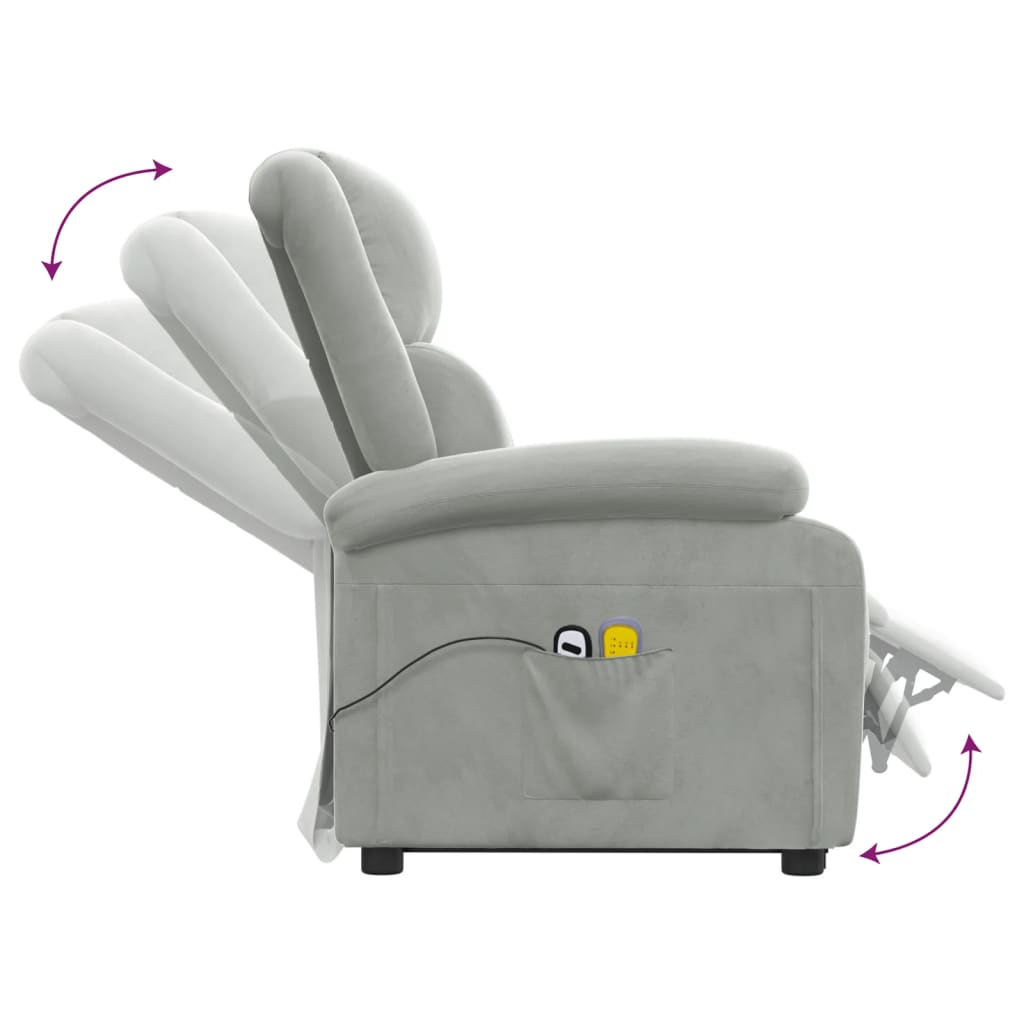 Poltrona elevatória de massagens veludo cinzento-claro