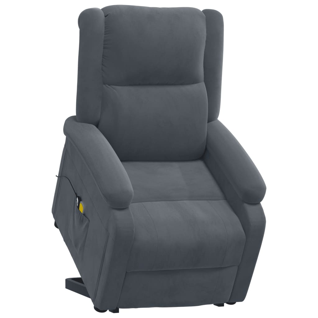 Poltrona de massagens elevatória veludo cinzento-escuro