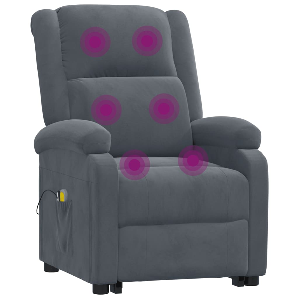 Poltrona de massagens elevatória veludo cinzento-escuro