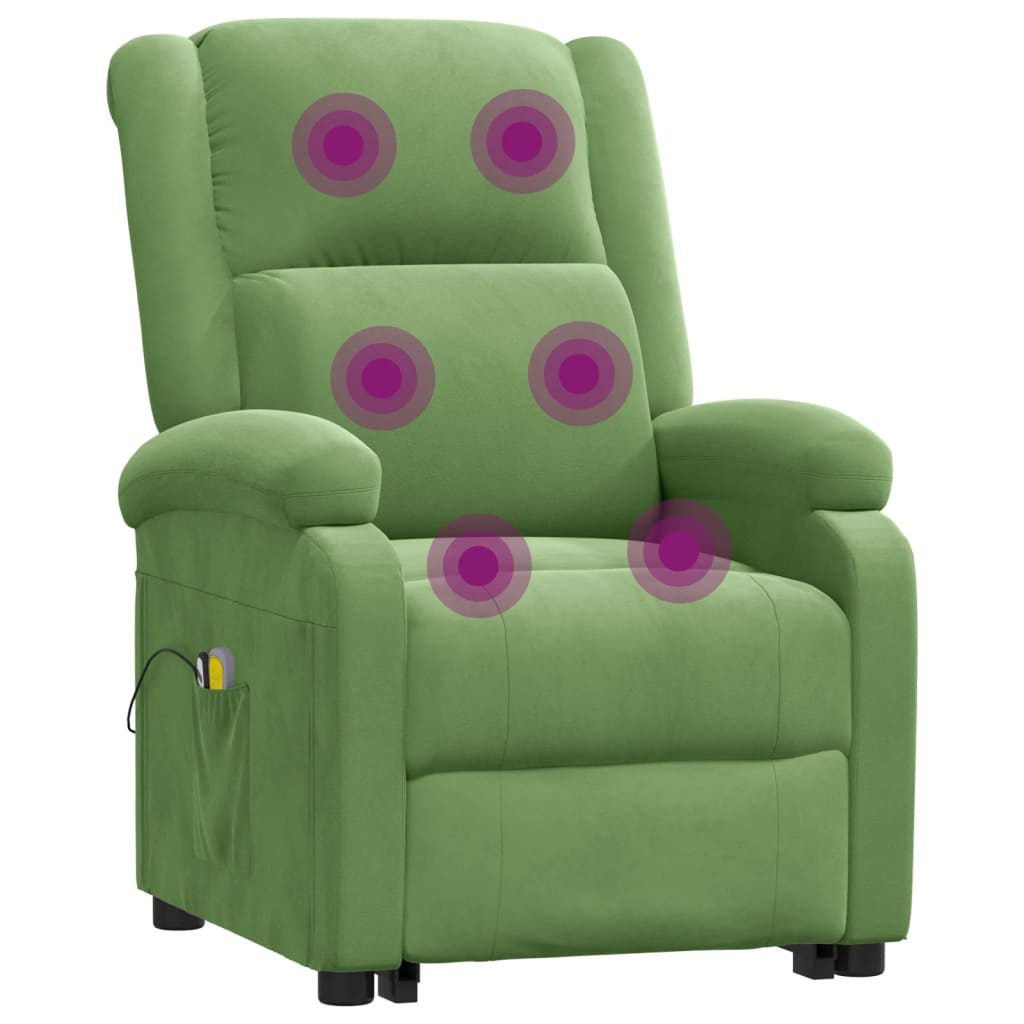 Poltrona elevatória de massagens veludo verde-claro