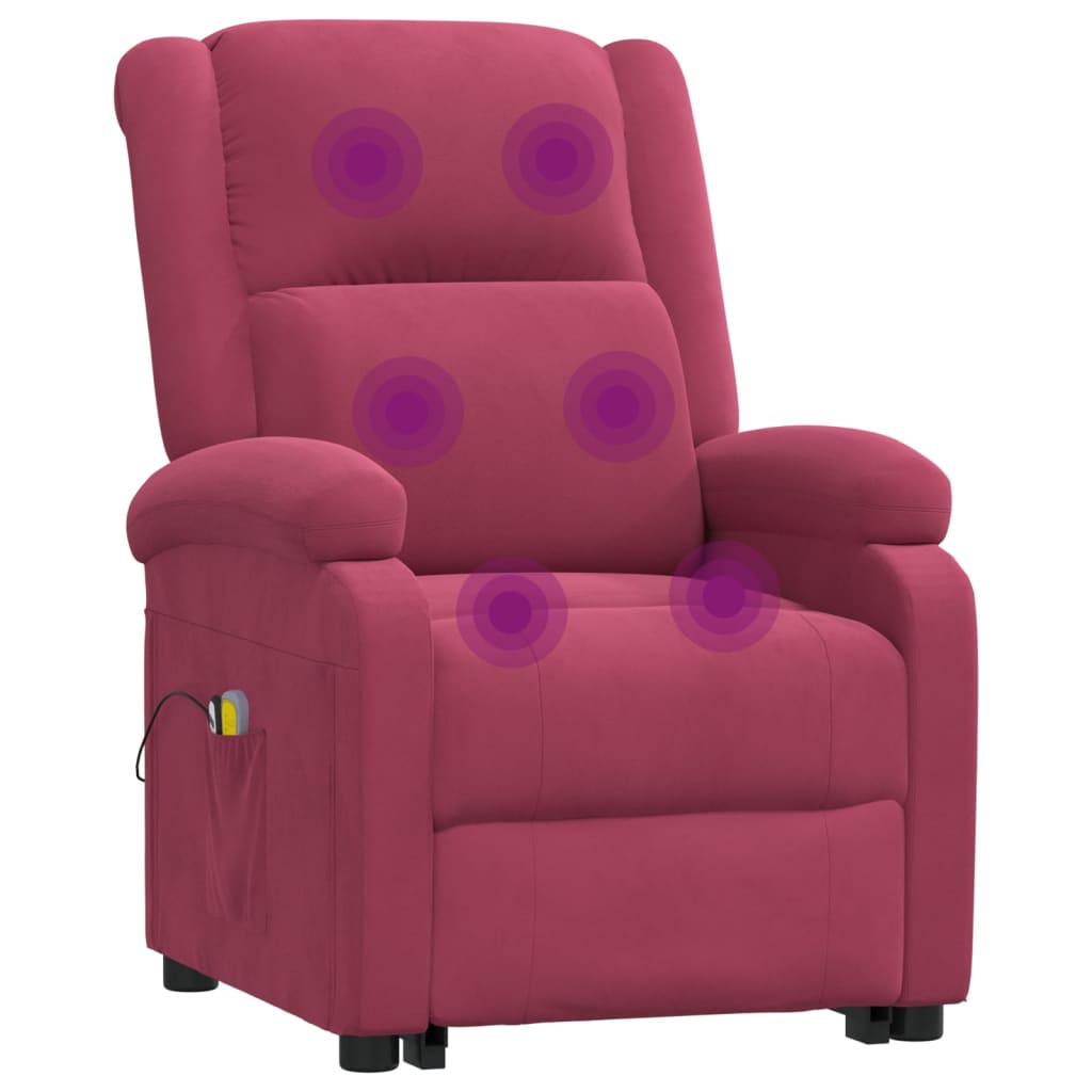 Poltrona elevatória de massagens veludo vermelho tinto
