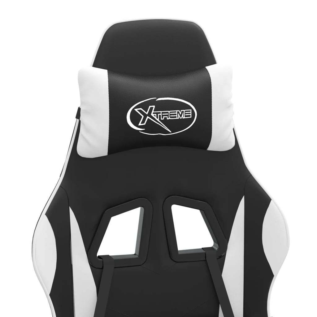 Cadeira gaming c/ apoio para pés couro artificial preto e azul