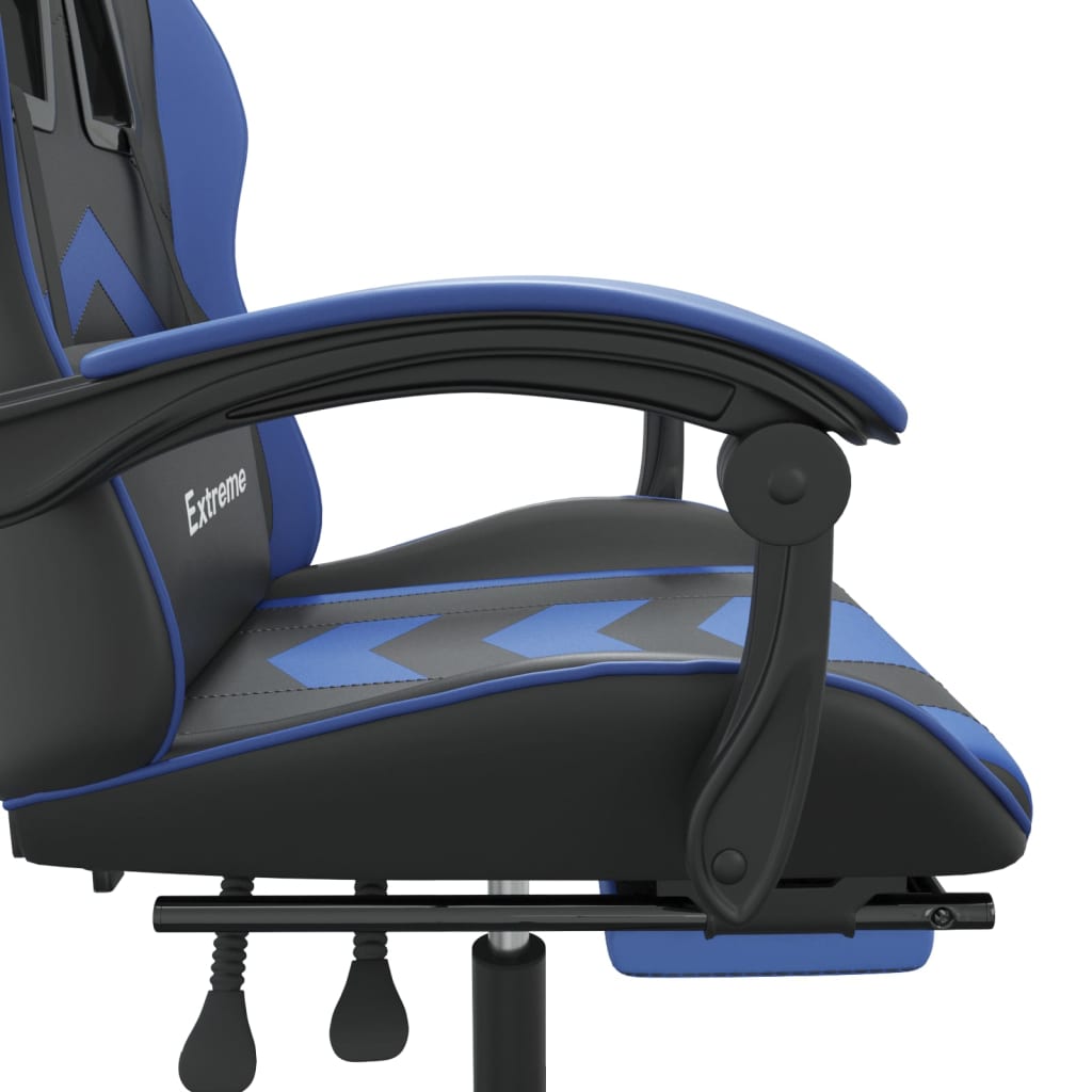 Cadeira gaming c/ apoio para pés couro artificial preto e azul