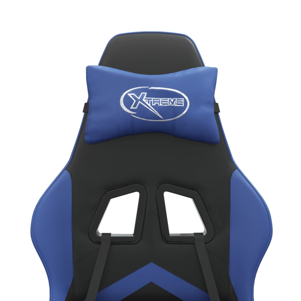 Cadeira gaming c/ apoio para pés couro artificial preto e azul
