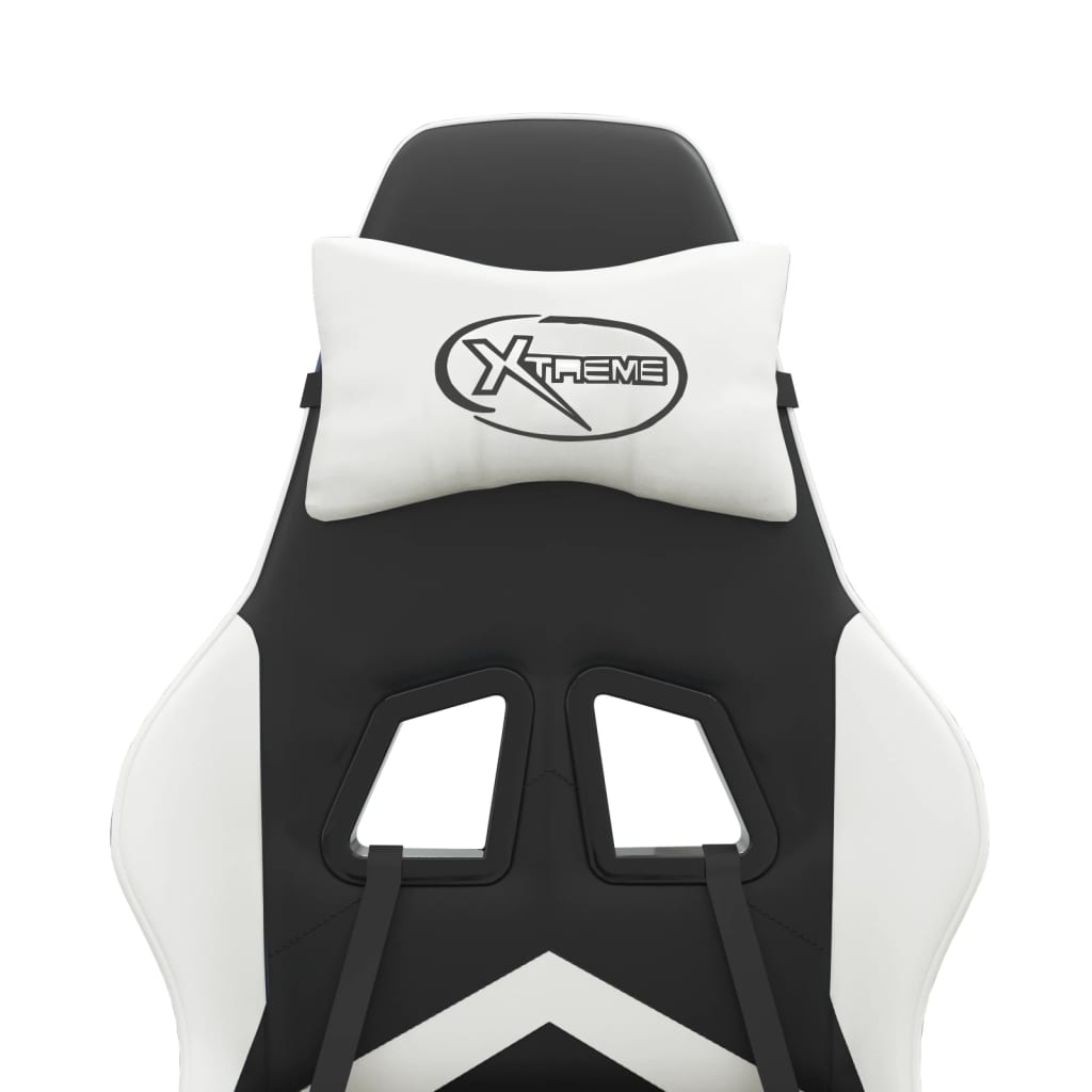 Cadeira gaming c/ apoio para pés couro artificial preto e azul