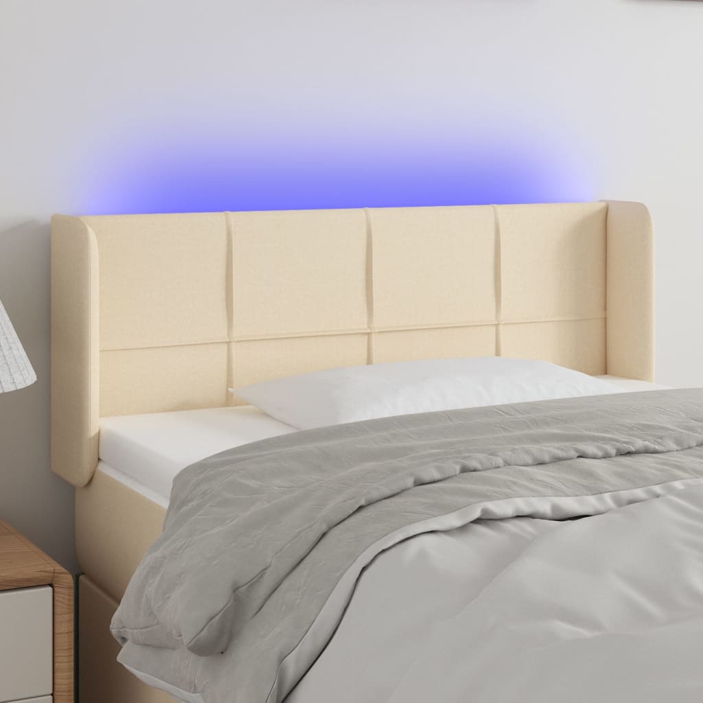 Cabeceira de cama c/ luzes LED tecido 93x16x78/88 cm cor creme