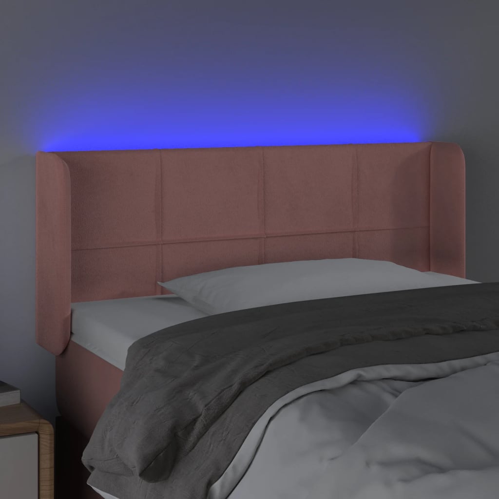 Cabeceira de cama c/ luzes LED veludo 83x16x78/88 cm rosa