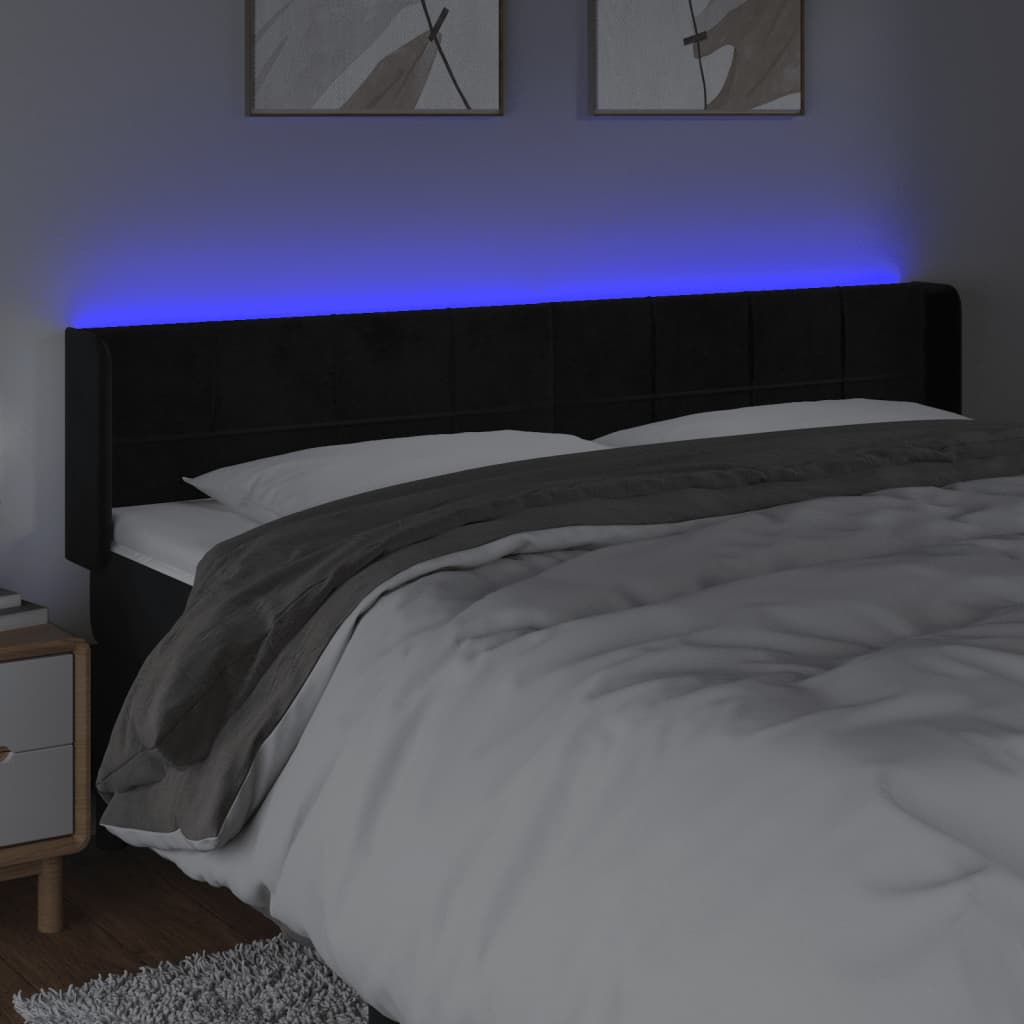 Cabeceira de cama c/ luzes LED veludo 163x16x78/88 cm preto