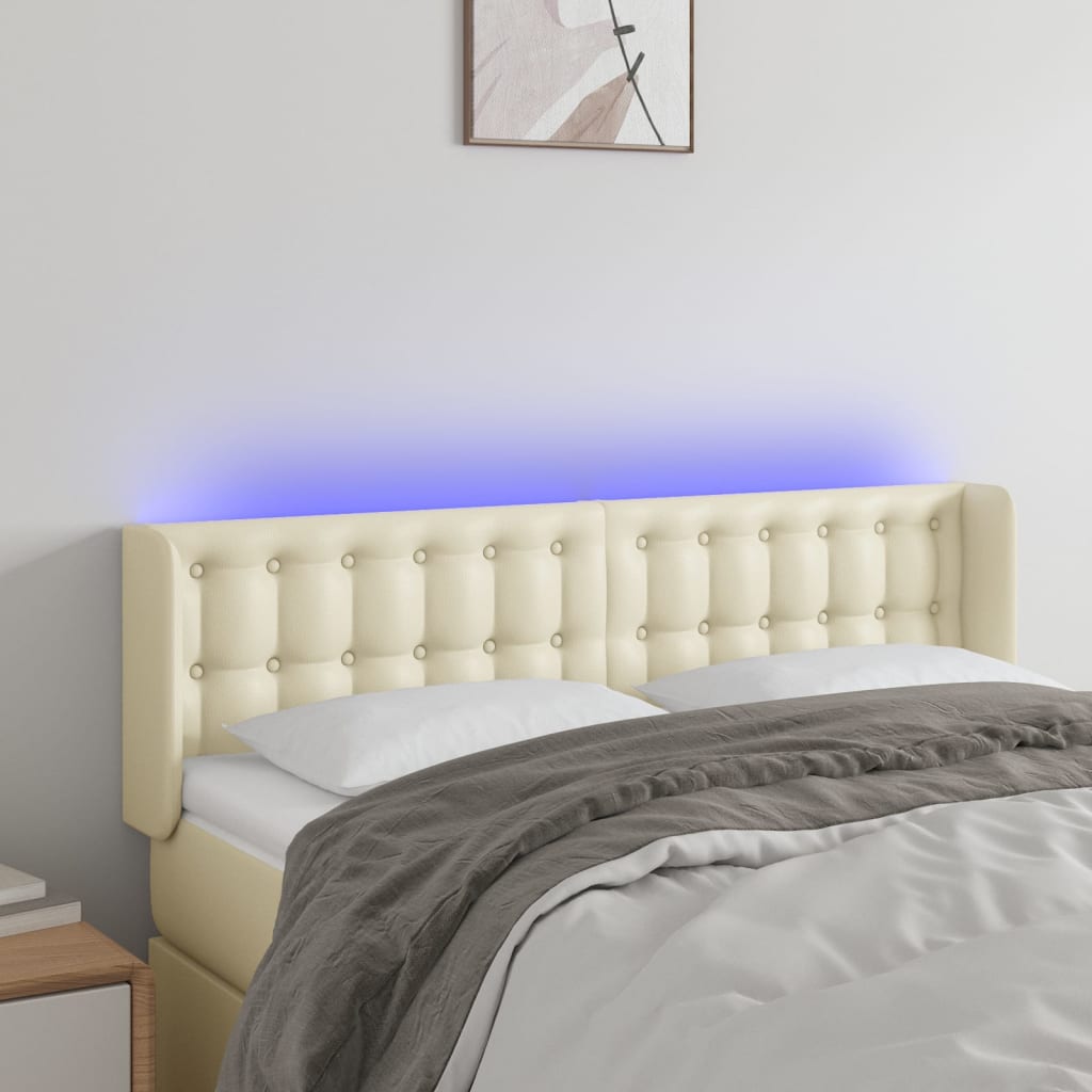 Cabeceira de cama c/ LED 147x16x78/88 cm couro artificial crème