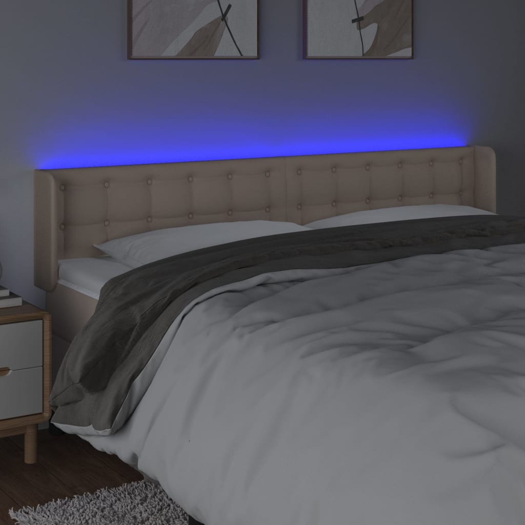 Cabeceira cama LED couro artificial 183x16x78/88 cm cappuccino