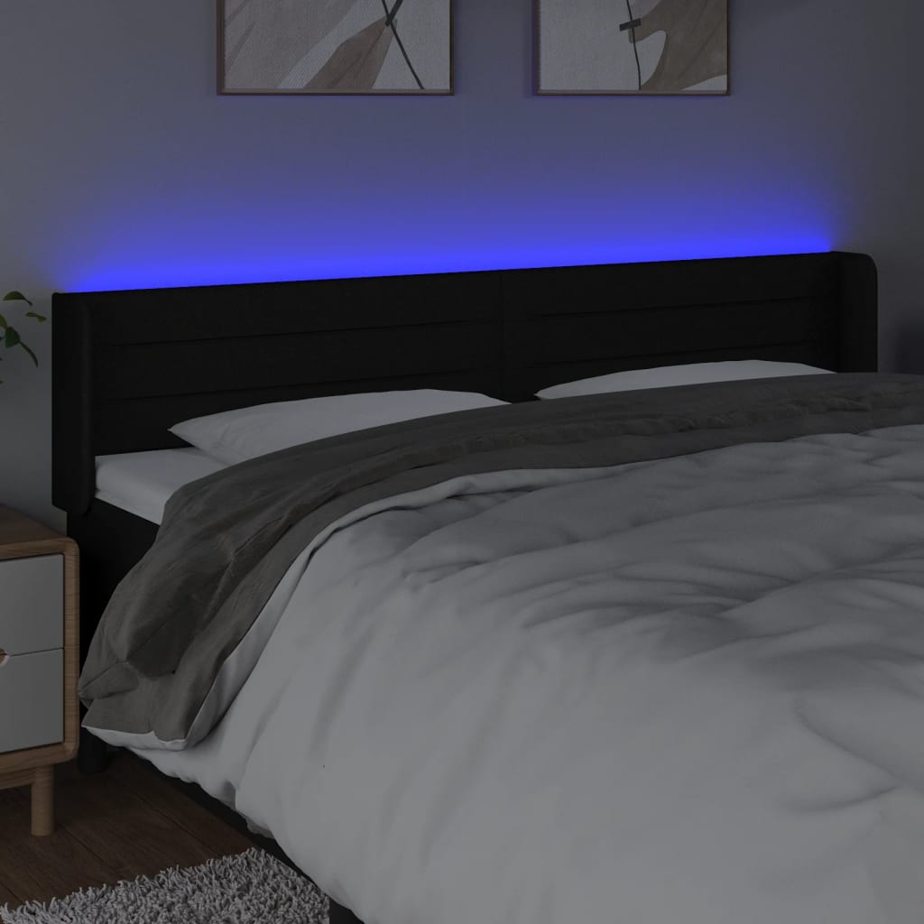 Cabeceira de cama c/ luzes LED tecido 183x16x78/88 cm preto