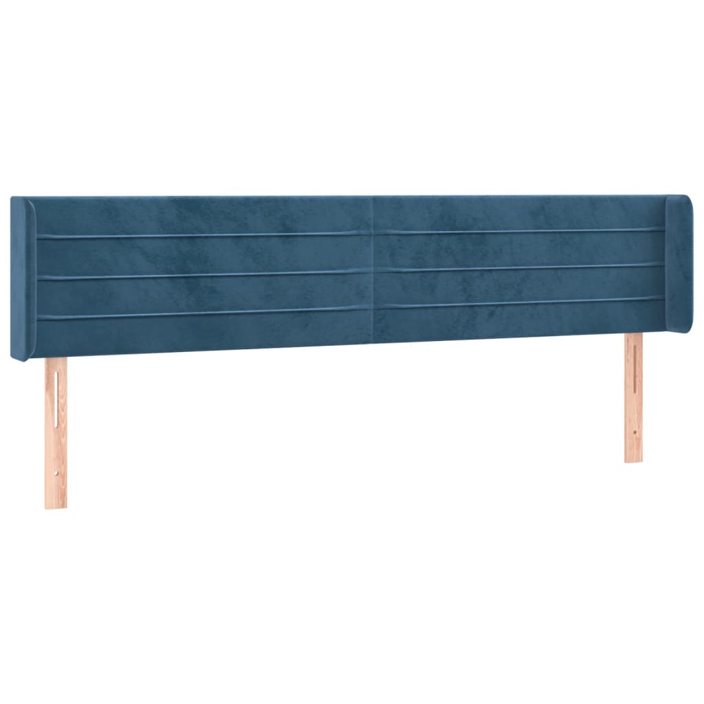 Cabeceira cama c/ luzes LED veludo 203x16x78/88 cm azul-escuro