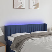 Cabeceira de cama c/ luzes LED tecido 147x16x78/88 cm azul