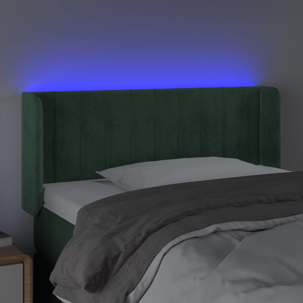 Cabeceira cama c/ luzes LED veludo 83x16x78/88 cm verde-escuro