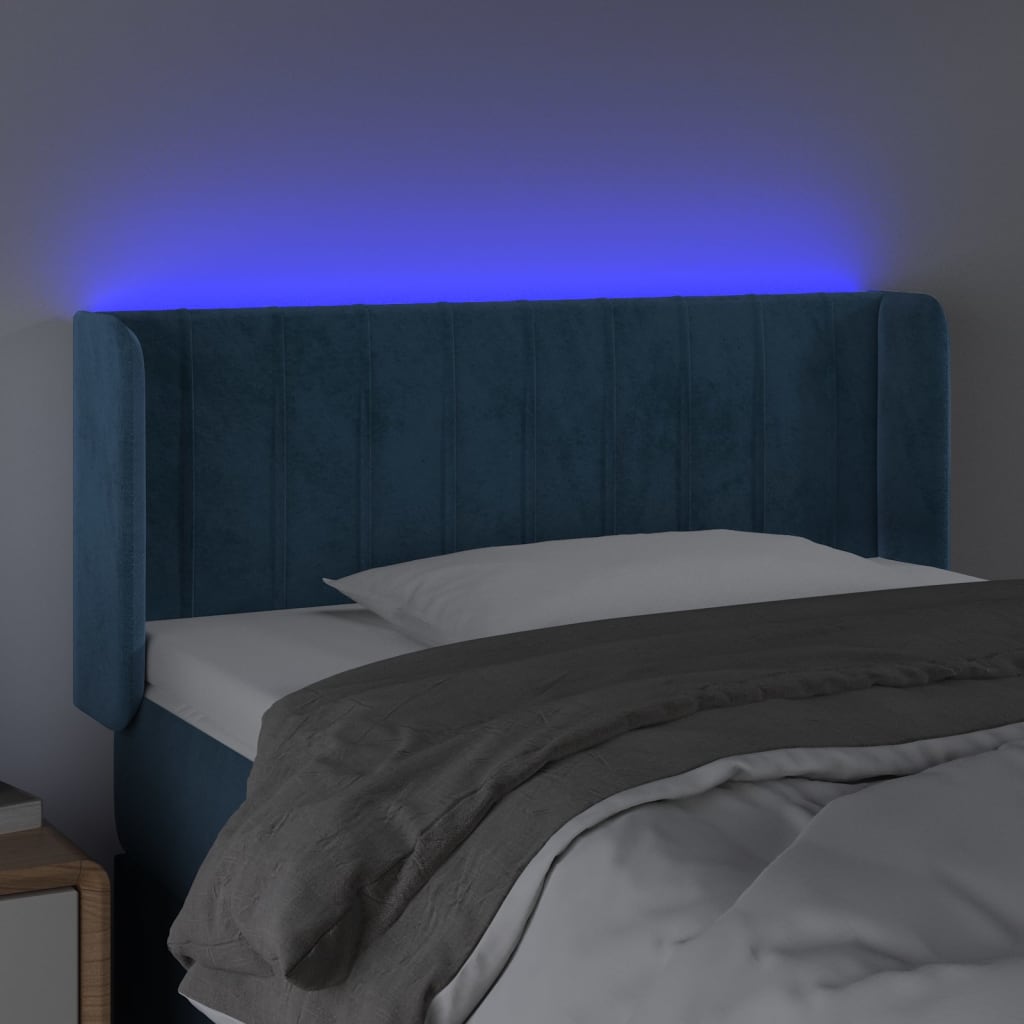 Cabeceira de cama c/ luzes LED veludo 93x16x78/88cm azul-escuro