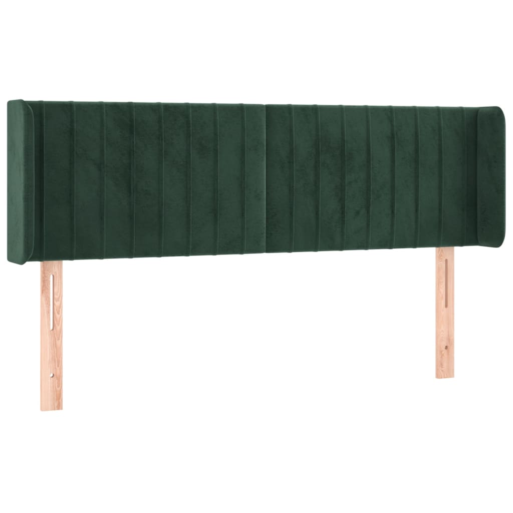 Cabeceira cama c/ luzes LED veludo 147x16x78/88 cm verde-escuro