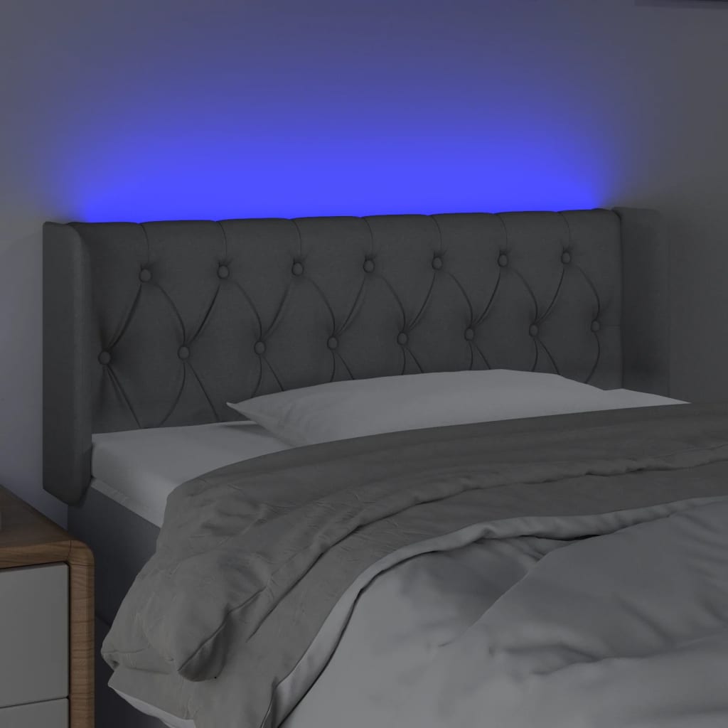 Cabeceira de cama c/ luzes LED tecido 93x16x78/88cm cinza-claro